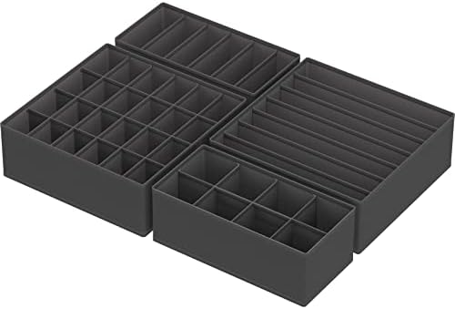 Simple Houseware 4-Pack Drawer Organizer Set for Underwear/Socks/Bra | Dark Gray, Closet Dividers for Underwear, Socks, Bras, Scarves, Ties - Foldable Non-Woven Storage Boxes