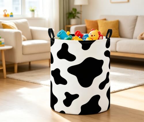 Baby Laundry Basket Baby Nursery Hamper Kids Laundry Basket Toy Storage Bin for Boys Room Decor Gift Baskets for Bedroom Bathroom(Black Cow)