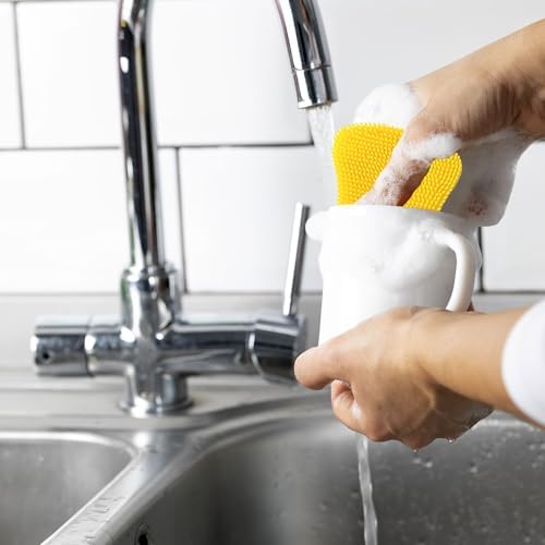 5 Pack Silicone Dish Sponges for Kitchen, Double Sided Silicone Dish Scrubber, Multipurpose Kitchen Scrubber Sponge, Vegetable Brush (Yellow)