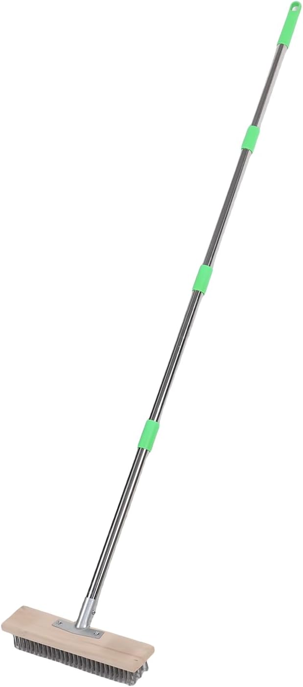 Floor Scrub Brush, Stainless Steel Adjustable 80-160cm Handle Scrub Brush with Long Handle Deck with Detachable Sections for Bathroom Patio Garage Kitchen Deck