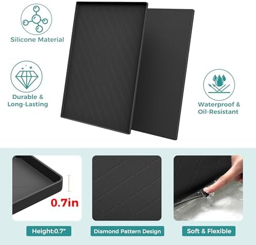 URMONA Under Sink Mat 31 x 22 in, Waterproof Silicone Cabinet Protector | Waterproof, Oil-Resistant, Raised Edge, Cabinet Liner, Shelf Protector, Pet Food Mat, Storage Mat, Easy to Clean, Black