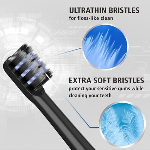 Floss-Like Brush Heads Fit Colgate Electric Toothbrush,Black 8Pcs | for Hum 360 and Total,Soft,Bamboo-Charcoal Infused Bristles,Ultrathin DuPont Bristles,Individually Sealed and Packaged