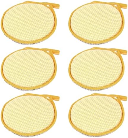 LOLA Round N' Round Wonder Non-Scratch Scouring Pad, 6 Pack, Metallic on One Side, Nylon Net Sponge On Other Side, Hang Hole, Assorted Colors