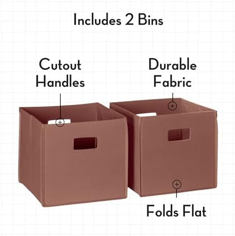 RiverRidge Folding Storage Bins - 2-pack of 10in Tall Terracotta Cubes | Fabric Bins, Set of 2 Storage Cubes, Cut-out Handles, Playroom Closet Organizer, Collapsible Cubby with Bottom Board Insert