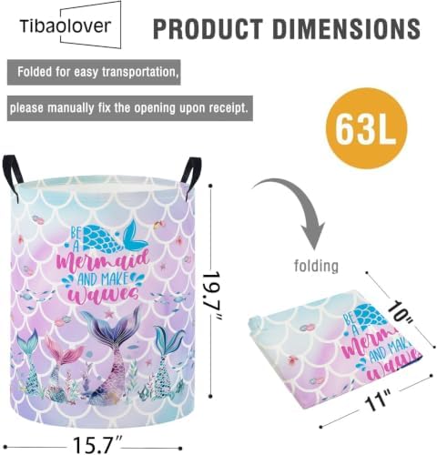 Baby Laundry Basket Baby Nursery Hamper Kids Laundry Basket Toy Storage Bin for Boys Room Decor Gift Baskets for Bedroom Bathroom(Mermaid Tail)