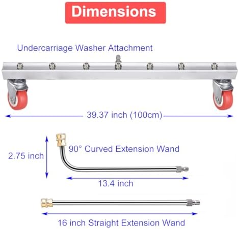 39 inch Water Broom Undercarriage Pressure Washer, Pressure Washer Under Car Cleaner 4000 Psi Power Broom Sweeper with 7 Nozzles 2 Extension Wand
