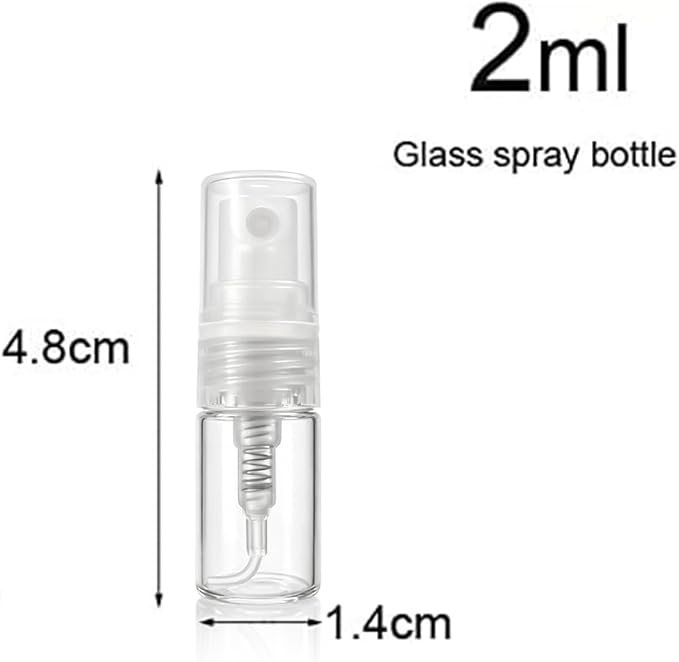 Elfenstall- 50PCS Clear Fine Mist Sample Vial Small 2ML Protable Refill Glass Atomizer Spray Perfume Bottle Hydrating Empty Bottle for Travel Makeup Party Free 5PCS Pipette Dropper