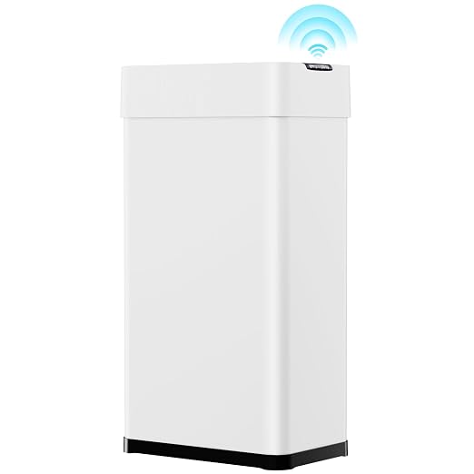 Arlopu 18.5 Gal Automatic Trash Can, 70L Motion Sensor Garbage Bin | Touchless Brushed Stainless Steel Wastebasket, W/Butterfly, Soft-Close Lid, for Living, Dinning Room, Kitchen (White)