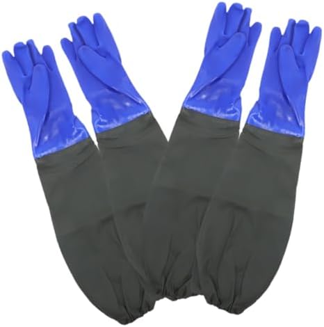 2 Pair Waterproof Long Dishwashing Gloves Elbow-length Rubber Gloves with Frosted Blue Cuff Reusable for Kitchen Cleaning and Fish Tank Care