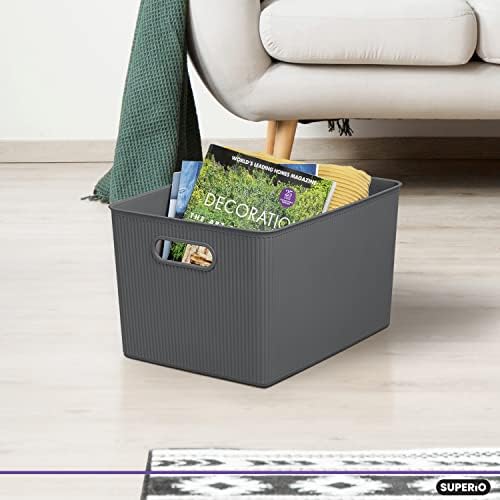 Superio Decorative Plastic Basket Open Home Storage Bins Organizer Baskets, X-Large Grey (8 Pack) Container Boxes for Organizing Closet Storage Bins for Shelves Drawer Shelf 22 Liter/23 Quart