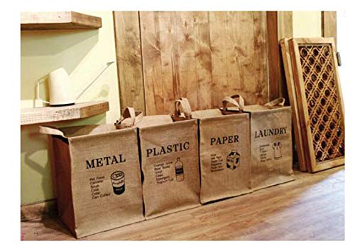 KiaoTime Jute Weave Recycling Bag Waste Bin Bags Basket for Home Kitchen Office - Natural Style Recycle Garbage Trash Sorting Bins Organizer Baskets Recycling Container