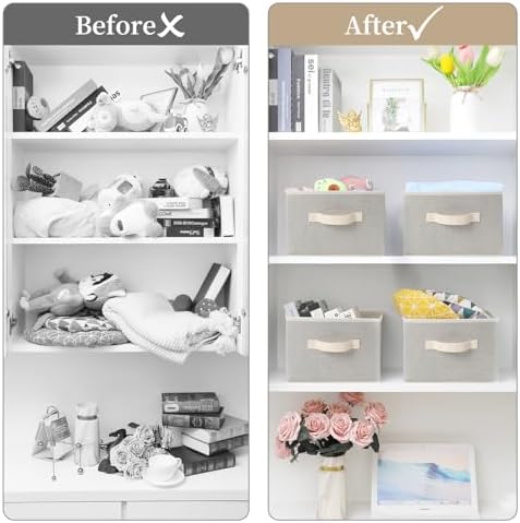 Storage Baskets, 11-Inch Woven Fabric Bins, Storage Cubes with Reinforced Handles, Organizer Bins for Closet Shelves, Foldable, for Toys, Clothes, Natural Beige (4PCS/Beige-11*11*7.8inch)