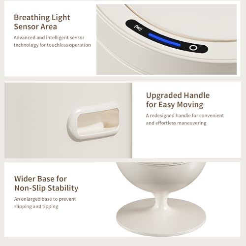 MRBIN Metal Bathroom Motion Sensor Trash Can with Lid, 5.3 Gallon Wine Glass Shaped Automatic Waste Basket Touchless, Smart Round Tall Garbage with High Leg for Office, Bedroom, Kitchen, Cream White