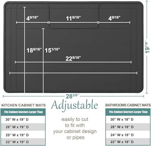 The Original Under Sink Mat - Adjustable Silicone mat, Waterproof Under The Sink Bathroom Vanity Mat - 28" x 19" or smaller