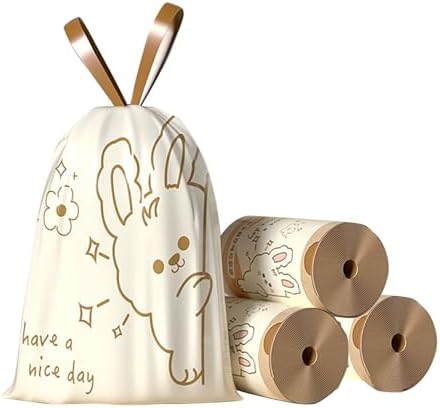 4 Gallon Small Trash Bags No-Tearing Drawstring 1.1 Mil Thick - Rabbit 90 Count Small Garbage Bags for Bathroom Kitchen Toilet Home Office and Bedroom