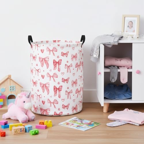 Baby Laundry Basket Baby Nursery Hamper Kids Laundry Basket Toy Storage Bin for Boys Room Decor Gift Baskets for Bedroom Bathroom(Heart Bowknot)