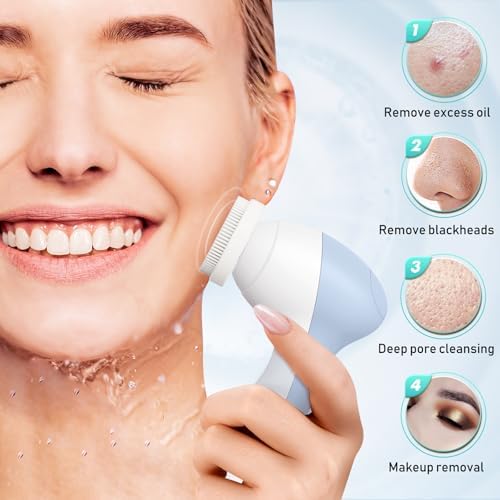 COSLUS FBX04 Facial Cleansing Brush Scrubber, 3-in-1 Bi‑Directional Spin | Electric Spin Brush for Removing Blackhead, Exfoliating, Massaging, Type-C Rechargeable, 3 Speeds, Waterproof, Men Women Blue