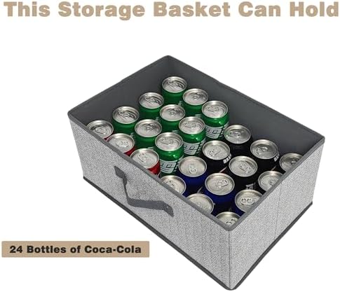 Storage Baskets, 15.7 Inch Woven Fabric Bins, Storage Cubes with Reinforced Handles, Organizer Bins for Closet Shelves, Foldable, for Toys, Clothes (4PCS/Grey-15.7*11*7.8inch)