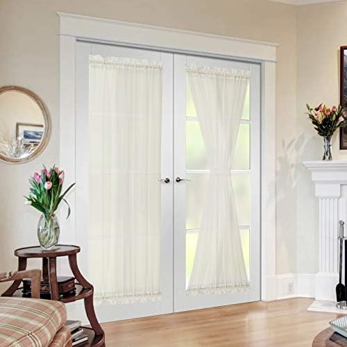MIULEE Ivory 54 Wide and 72 Inches Length French Door Sheer Curtains | Light Filtering Window Treatment with 2 Tiebacks, Front Back Patio Glass Door, Set of 2