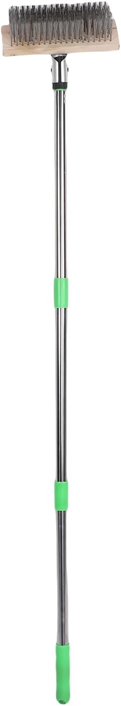 Asixxsix Floor Scrub Brush, Heavy Duty Stainless Steel Wire Scrub Brush with Long Handle 80 120cm Adjustable, Deck for Concrete Patio Garden Garage Moss Removal