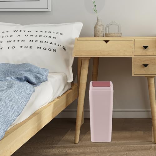 3 Gallon Swing Top Trash Can, Garbage Bin with Swing Lid, Pink | Swing Lid Design, Smooth Matte Plastic Material, Ideal for Bathroom, Bedroom, Office and Dorm