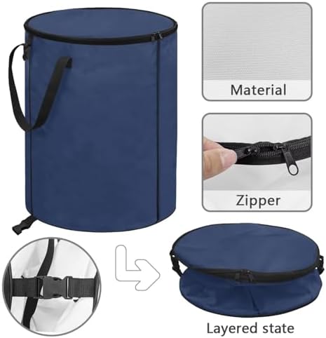 Navy Blue Camping Garbage Can Collapsible Rv Trash Can Perfect for Leaf Removal, Yard Clean-Up