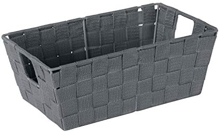 Simplify Small Shelf Woven Strap Tote | Decorative Storage Basket | Built in Handles | Organization | Closet | Bedroom | Bathroom | Nursery | Accessories | Toys | Gifts | 4 Pack | Grey