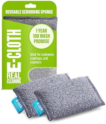 E-Cloth Non-Scratch Scrubbing Pads, Reusable Sink & Dish Sponges - 2 Pack | Reusable Kitchen Sponge for Cast Iron Dishes & Sink, Non Scratch, Multi Purpose Scrubber for Cleaning, Machine Washable