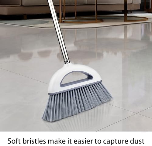 Angle Broom for Hardwood Floors - Soft Bristled Kitchen Broom, Indoor & Office Use (Off White)