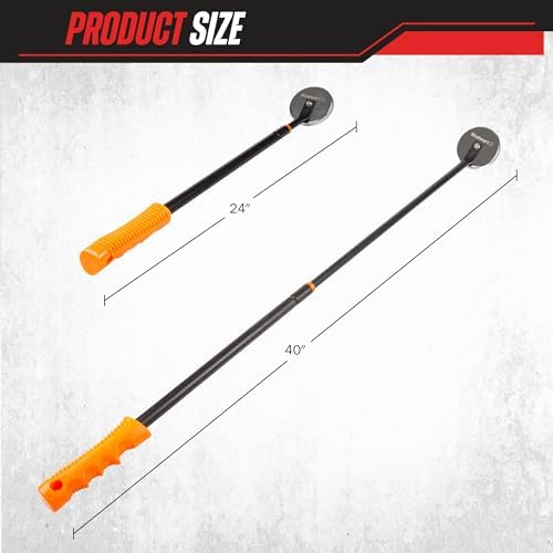 Telescoping Magnetic Pickup Tool - 40-Inch Magnet Stick with 50lb Capacity to Safely Retrieve Nails, Screws, and Metallic Objects by Stalwart (Orange)