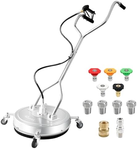 RAYNEL 20" Pressure Washer Surface Cleaner, Power Washer Accessory | Stainless Steel Housing, 4 Wheels, Dual Handles, 2 Hose Adapters, 5 Spray Nozzles & 4 Replacement Nozzles, Max 4000 PSI