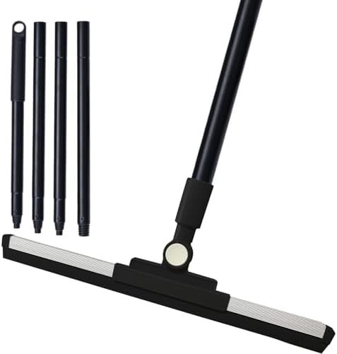 Squeegee Broom for Floor Shower Squeegee with Long Handle Rubber Wiper for Bathroom Tile Shower Glass Car Window Deck Patio Cleaning (Black)