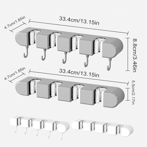 Wall Mounted Mop and Broom Holder, 4 Racks And 5 Hooks Vacuum Suction Cup Mop Holder, Stainless Steel & ABS Organizer for Kitchen, Bathroom, Garage, Laundry Room (White)