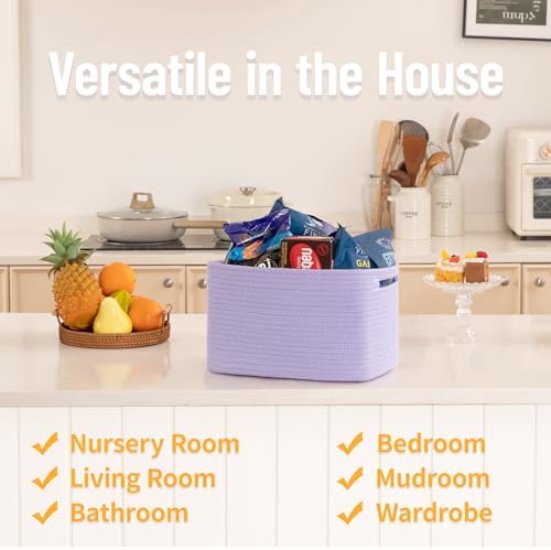 4 Pack Storage Baskets for Organizing Toys, Towels, and Clothes, Woven Basket for Shelves, Sturdy Nursery Cube Bins for Storage, 13''L x9''W x7.8''H, Purple