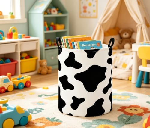 Baby Laundry Basket Baby Nursery Hamper Kids Laundry Basket Toy Storage Bin for Boys Room Decor Gift Baskets for Bedroom Bathroom(Black Cow)
