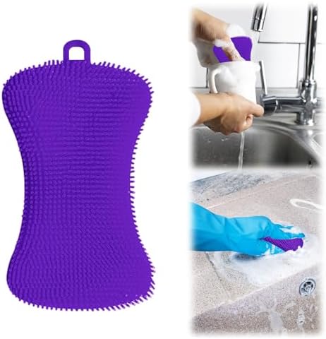 5 Pack Silicone Dish Sponges for Kitchen, Double Sided Silicone Dish Scrubber, Multipurpose Kitchen Scrubber Sponge, Vegetable Brush (Purple)