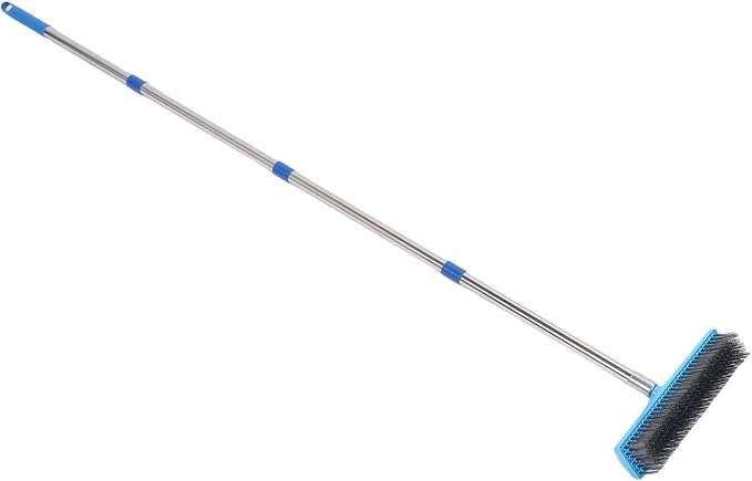 FTVOGUE Telescopic Wire Broom, Heavy Duty Scrubbing Moss Removal Brush for Patio Garden Stainless Steel PP 20cm Brush Head 160cm 4 Section Handle 1 Pack