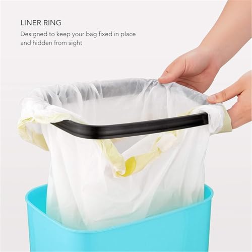 Touchless Motion Sensor Trash Can with Lid, Automatic Infrared Garbage Bin, Narrow Rectangular Bathroom Kitchen Bedroom Office Waste Basket, Soft Close Quiet Seal, Removable Inner Ring (Turquoise)
