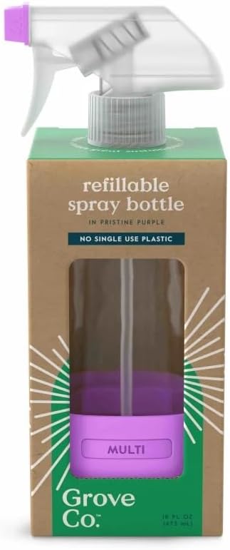 Grove Co. Refillable Glass Spray Bottle, 16 oz, Pristine Purple | Reusable; Custom Labels; Compatible with Grove Co. Cleaning Concentrates; No Plastic Waste; Leak-Proof; Adjustable Nozzle