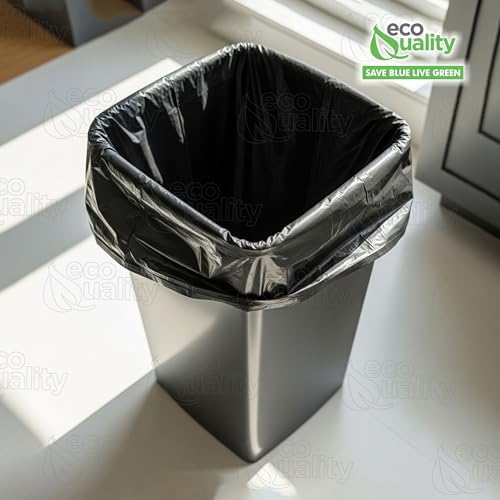 Strong Trash Bags, Wastebasket Receptacle Can Liner, Large 40-45 Gallon by EcoQuality, 10 Count, 40 x 38, Garbage Bags, Black, For Kitchen, Household, Industrial, Multi Purpose, Office, Backyard