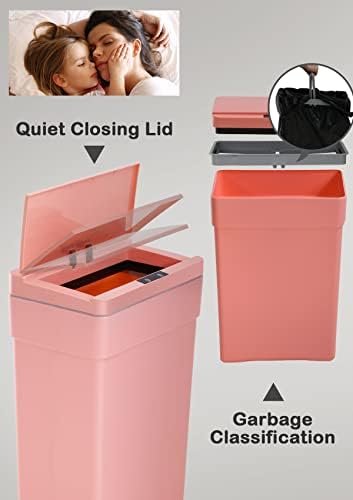 13 Gallon/50 L Kitchen Trash Can with Touch-Free & Motion Sensor Lid, Plastic Cute Automatic Trash Can for Bathroom & Bedroom