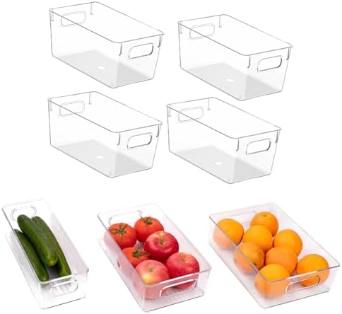 7 Pack Refrigerator Organizer Bins | 4 Sizes Stackable Clear Pantry Storage Bins with Handles for Fridge, Shelves, Drawer, Snack Organizer for Home & Kitchen