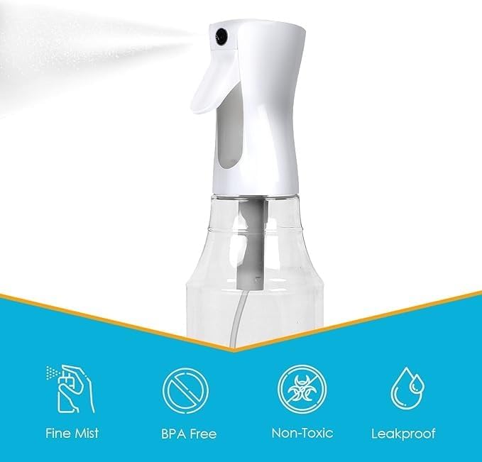 Continuous Spray Water Bottle, Hair Mist Sprayer, White, 24 Oz, 3 Pack, 10", Ultra Fine, Solvent & BPA Free Clear Plastic, Pressurized Mister, With Pump, For Stylist, Salon, Barber
