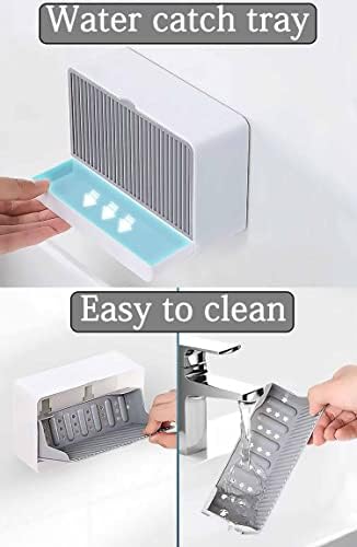 3 Pack Dust-Proof Soap Holder for Shower Wall, Adhesive Wall-Mounted Bar Soap Dish, No-Drill Plastic Soap Saver with Drain, xicveiuz White-Grey