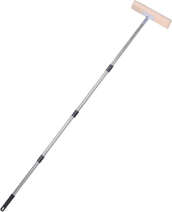 Floor Scrub Brush, Heavy Duty Stainless Steel Wire Broom with Long Adjustable Handle, Outdoor Moss Remover Brush for Cleaning Concrete Deck Patio Garden Garage Driveway (30cm / 11.8in)