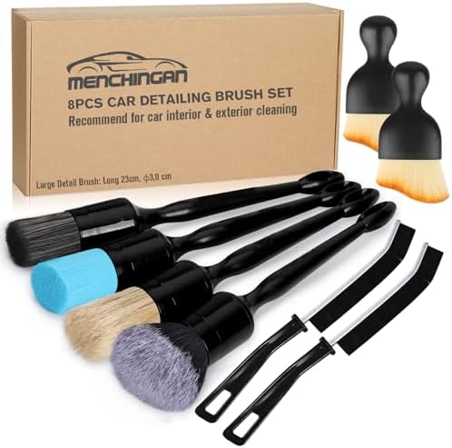 Car Detailing Brushes Set, 8-Piece Auto Detail Cleaning Brush Tool Kit in Soft/Middle/Hard, Crevice Brush, Dust Brush for Car Interior & Exterior, Leather, Air Vents, Emblems, Wheels Wash & Care