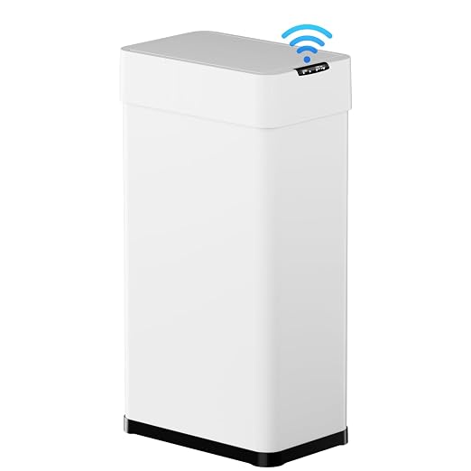 TLSUNNY 16 Gallon Automatic Trash Can, Motion Sensor Garbage bin | Stainless Steel Smart Trash Can W/ Butterfly Lid, Bag Retainer Ring for Living Room, Kitchen, Office (White, 60L)