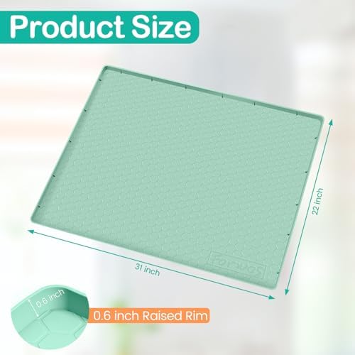 Silicone Under Sink Mat 31"x22", Waterproof Cabinet Liner, MintGreen | Shelf Liner, Cabinet Protector, Home Organizer, for Kitchen, Bathroom, Multipurpose, Leak Proof, Easy Clean, Drip Tray, Clean