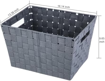 Large Gray Woven Storage Basket With Cut-Out Handles, Decorative Organizer Bin For Bathroom, Bedroom, Living Room, Office And Home Organization