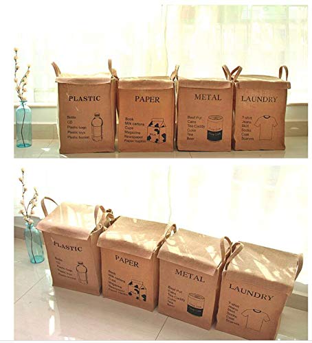 KiaoTime Jute Weave Recycling Bag Waste Bin Bags Basket for Home Kitchen Office - Natural Style Recycle Garbage Trash Sorting Bins Organizer Baskets Recycling Container